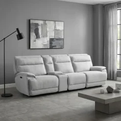 Power Reclining Modular Sofa, Adjustable Headrests, Console with an Audio System and Fold-Down Backrest Seat - 4 pcs Grey Best