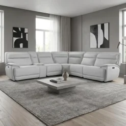 Power Reclining Modular Sectional, Adjustable Headrests, Console with an Audio System and Fold-Down Backrest Seat - 6 pcs Pale Grey Sale