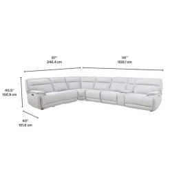 Power Reclining Modular Sectional, Adjustable Headrests, Console with an Audio System and Fold-Down Backrest Seat - 7 pcs Pale Grey Clearance