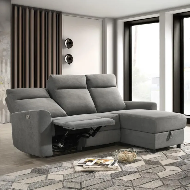 Power Reclining Sectional and Right-Side Chaise with Storage Grey Hot