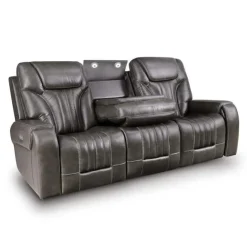 Power Reclining Sofa with Adjustable Headrests Grey Clearance