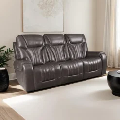 Power Reclining Sofa with Adjustable Headrests Grey Clearance