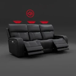 Power Reclining Sofa with Adjustable Headrests, Fold-Down Seat and Immersive Sound System Black Online