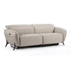 HTL Power Reclining Sofa with Adjustable Headrests - Genuine Leather Oatmeal Beige Discount