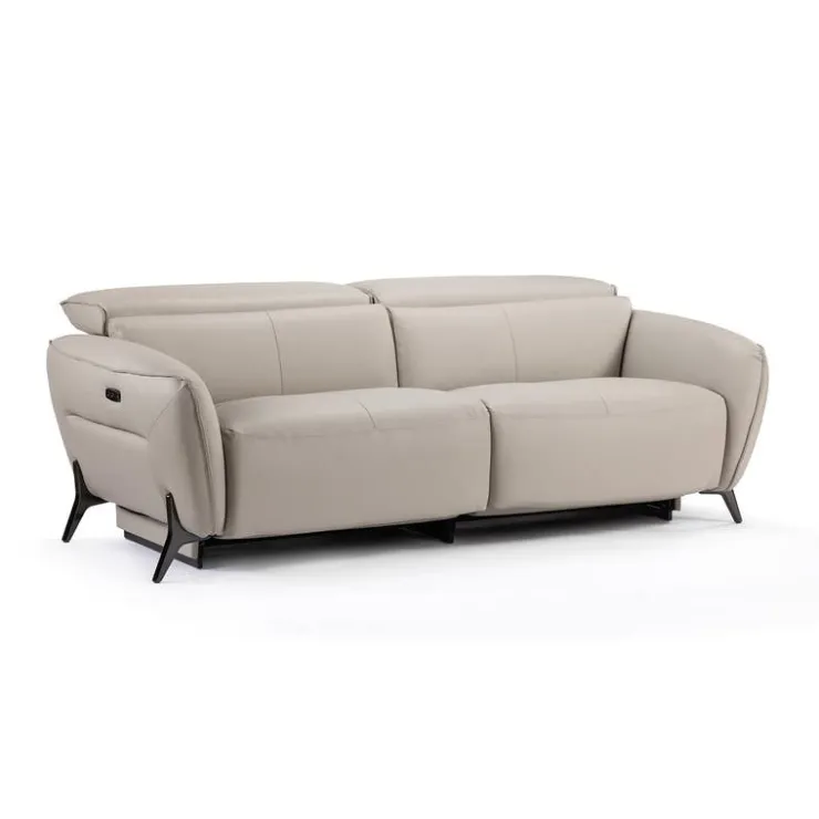 HTL Power Reclining Sofa with Adjustable Headrests - Genuine Leather Oatmeal Beige Discount