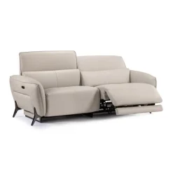 HTL Power Reclining Sofa with Adjustable Headrests - Genuine Leather Oatmeal Beige Discount