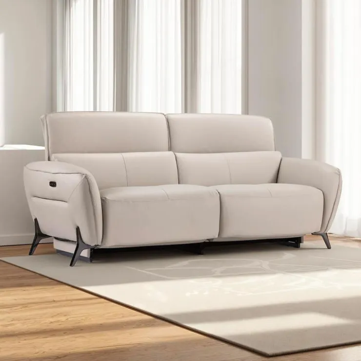 HTL Power Reclining Sofa with Adjustable Headrests - Genuine Leather Oatmeal Beige Discount
