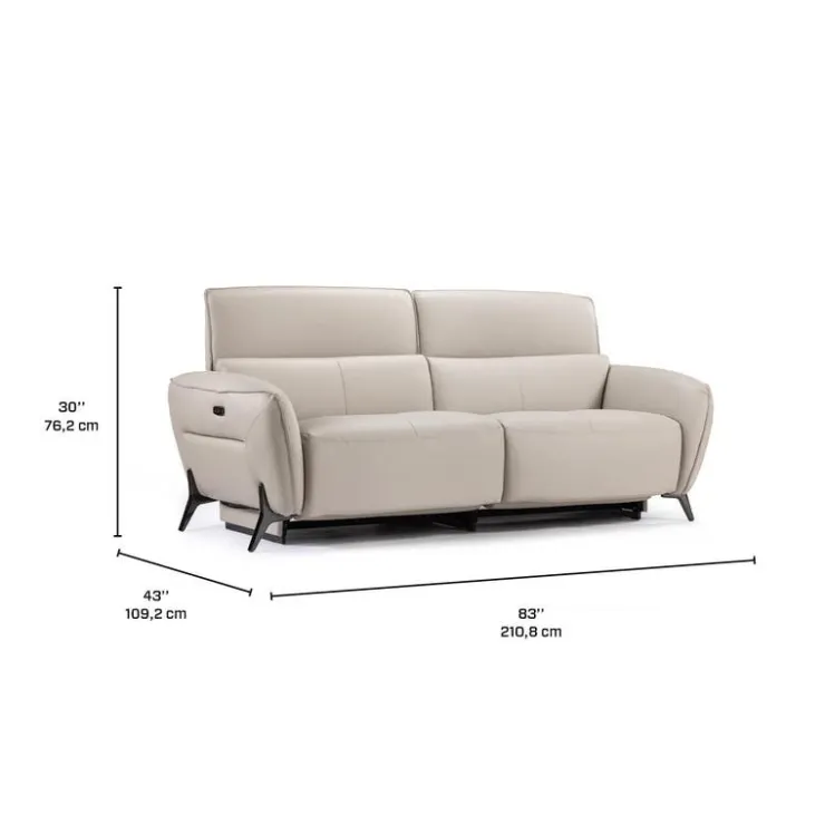 HTL Power Reclining Sofa with Adjustable Headrests - Genuine Leather Oatmeal Beige Discount