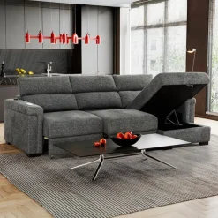 Power Sectional Bed with Sliding Seats and Storage Chaise Grey Sale