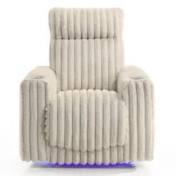 Power Swivel Corduroy Velvet Rocker Recliner with Cup Holders and LED Lighting - Beige Outlet
