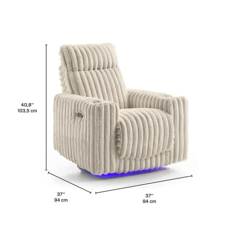 Power Swivel Corduroy Velvet Rocker Recliner with Cup Holders and LED Lighting - Beige Outlet
