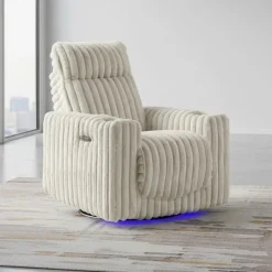 Power Swivel Corduroy Velvet Rocker Recliner with Cup Holders and LED Lighting - Beige Outlet