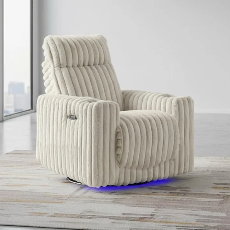 Power Swivel Corduroy Velvet Rocker Recliner with Cup Holders and LED Lighting - Beige Outlet