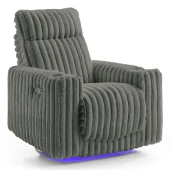 Power Swivel Corduroy Velvet Rocker Recliner with Cup Holders and LED Lighting - Grey Clearance