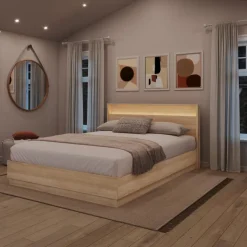 Nexera Queen Bed and Headboard with Integrated Light (60") - Natural Blonde Oak Online