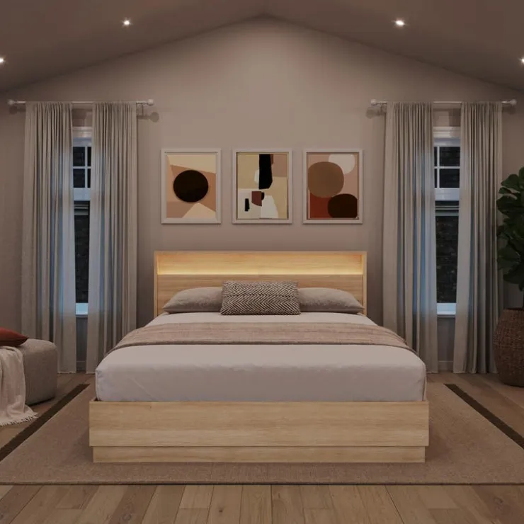 Nexera Queen Bed and Headboard with Integrated Light (60") - Natural Blonde Oak Online