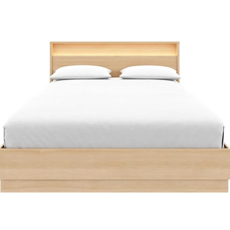 Nexera Queen Bed and Headboard with Integrated Light (60") - Natural Blonde Oak Online