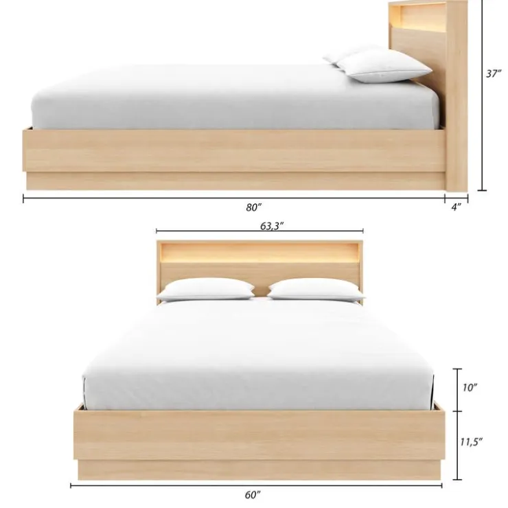 Nexera Queen Bed and Headboard with Integrated Light (60") - Natural Blonde Oak Online