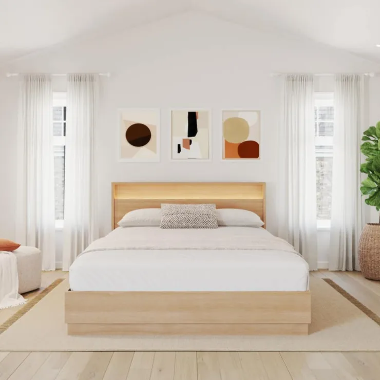 Nexera Queen Bed and Headboard with Integrated Light (60") - Natural Blonde Oak Online