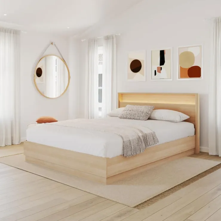 Nexera Queen Bed and Headboard with Integrated Light (60") - Natural Blonde Oak Online