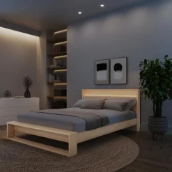 Nexera Queen Bed and Headboard with Integrated Light (60") - Natural Blonde Oak Online