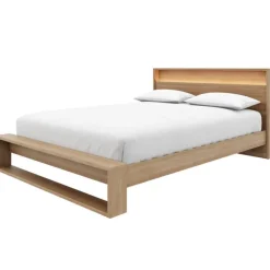 Nexera Queen Bed and Headboard with Lighting (60") - Brown Oak Sale