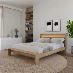 Nexera Queen Bed and Headboard with Lighting (60") - Brown Oak Sale