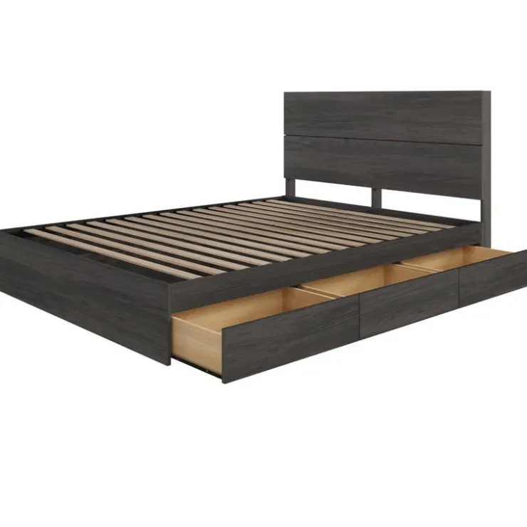 Nexera Queen Bed with 3-Drawer Storage (60") - Bark Grey Sale