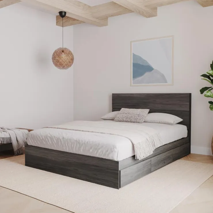 Nexera Queen Bed with 3-Drawer Storage (60") - Bark Grey Sale