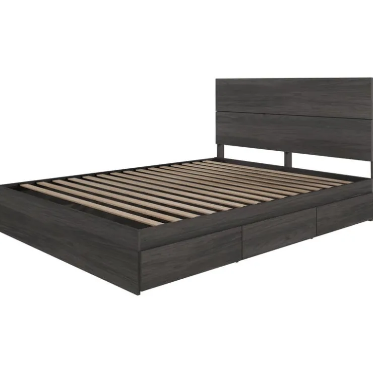 Nexera Queen Bed with 3-Drawer Storage (60") - Bark Grey Sale