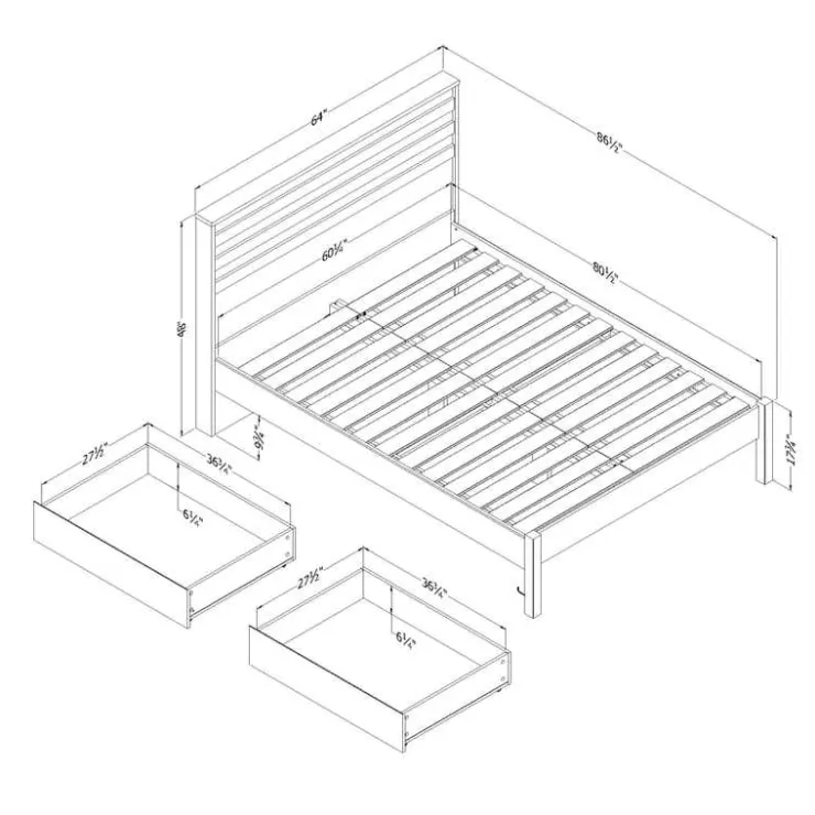 Meubles South Shore Queen Bed with 2-Drawer Storage and Headboard (60") - South Shore Hot