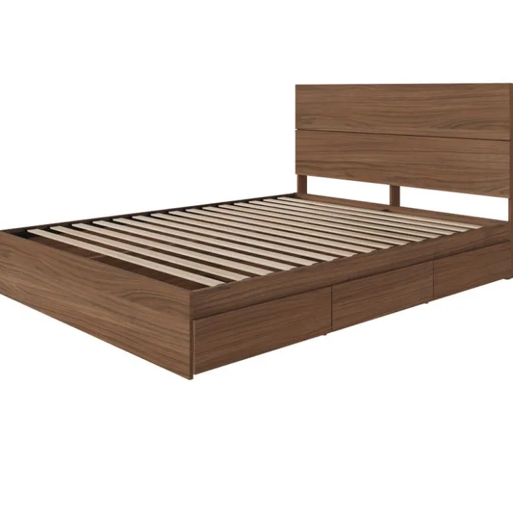 Nexera Queen Bed with 3-Drawer Storage and Headboard (60") - Brown Clearance