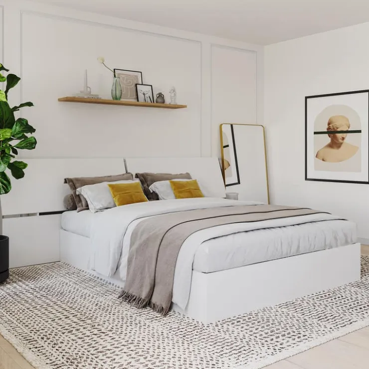 Nexera Queen Bed with 3-Drawer Storage and Headboard (60") - White