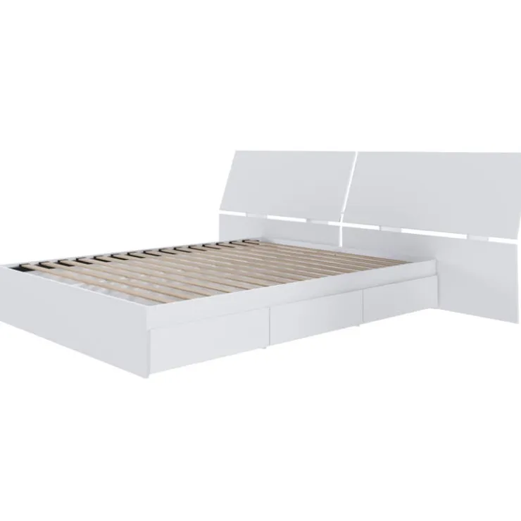 Nexera Queen Bed with 3-Drawer Storage and Headboard (60") - White