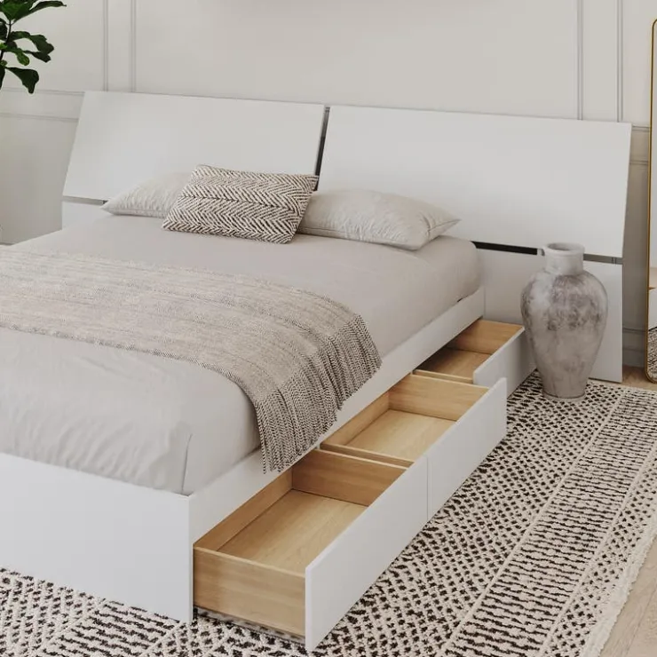 Nexera Queen Bed with 3-Drawer Storage and Headboard (60") - White