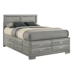 Queen Bed with Drawers & Headboard - 60" Grey