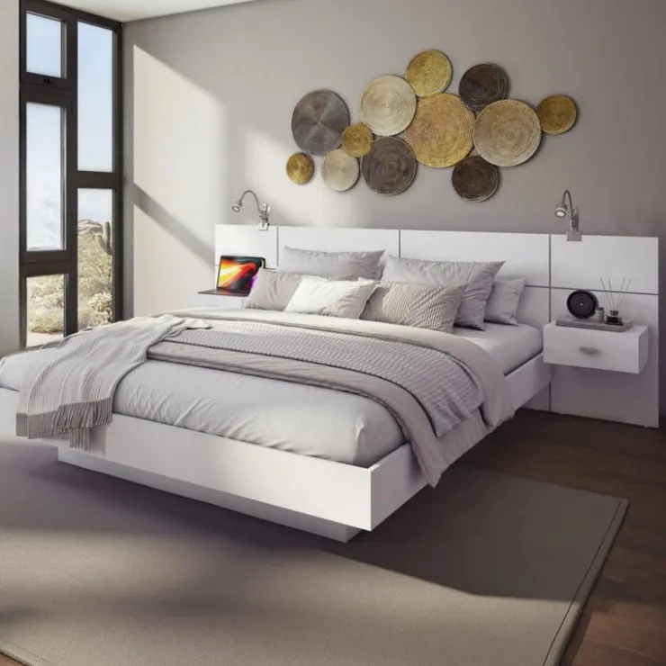 SUA-V Queen Bed with Headboard (60") White Sale