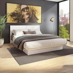 SUA-V Queen Bed with Headboard (60") White Outlet