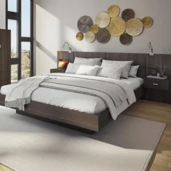 SUA-V Queen Bed with Headboard (60") Brown New