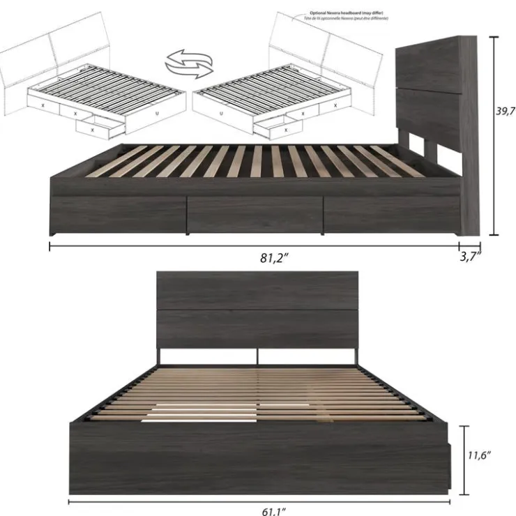 Nexera Queen Bed with Headboard (60") - Grey Hot