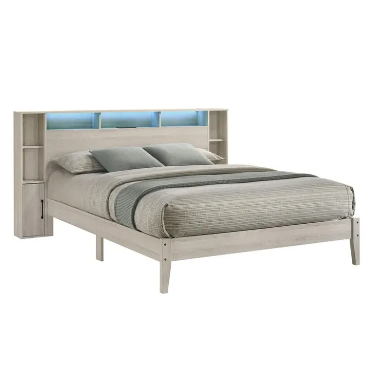 Queen Bed with LED, Wireless Charger, USB and Storage - 60" Grey Clearance