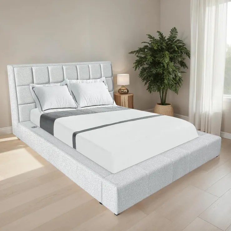 Queen Bed with Reading Lights and Console (60") Grey Clearance