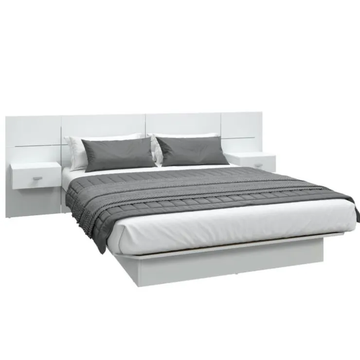 SUA-V Queen Bed with Wall Units and Nightstands (60") White