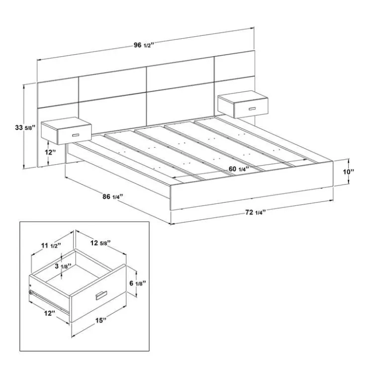 SUA-V Queen Bed with Wall Units & Nightstands (60") Natural New