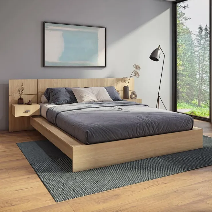 SUA-V Queen Bed with Wall Units & Nightstands (60") Natural New