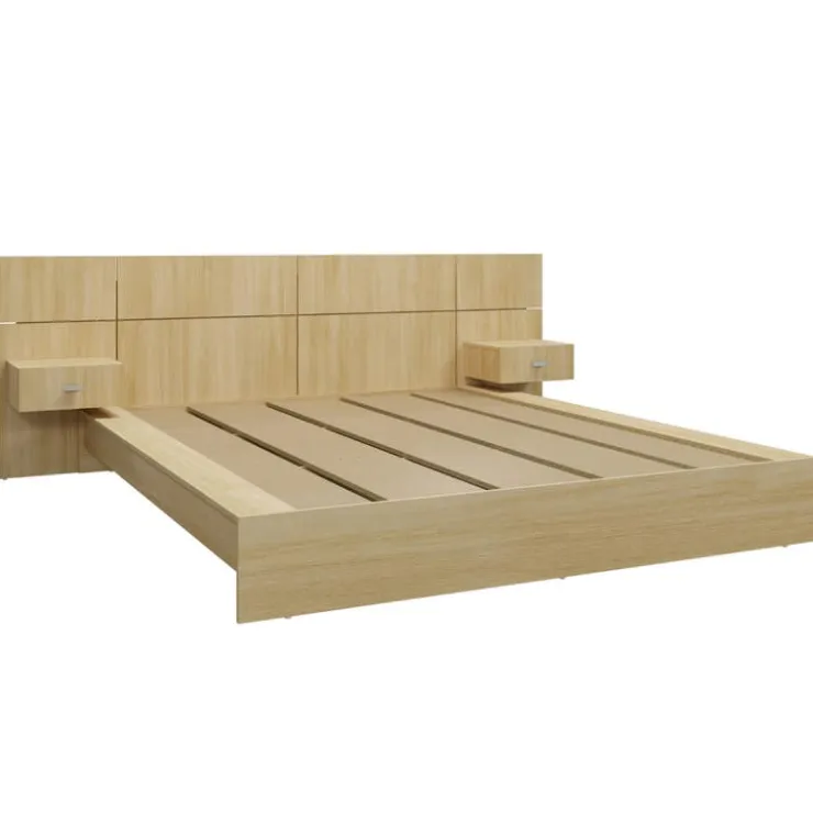 SUA-V Queen Bed with Wall Units & Nightstands (60") Natural New
