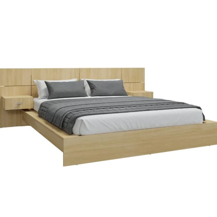 SUA-V Queen Bed with Wall Units & Nightstands (60") Natural New