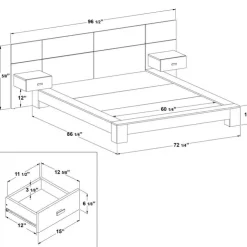SUA-V Queen Bed with Wall Units and Nightstands (60") Brown Best