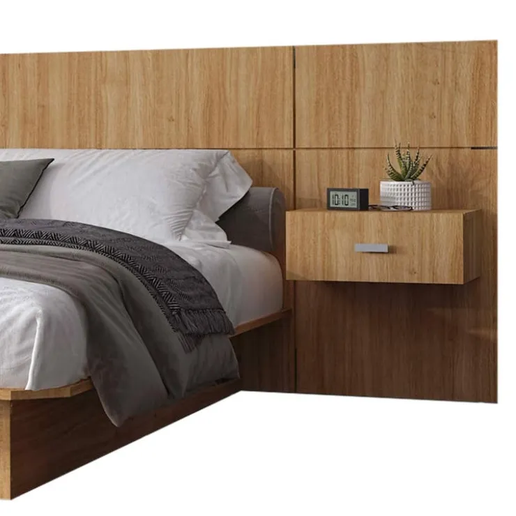 SUA-V Queen Bed with Wall Units and Nightstands (60") Natural Outlet