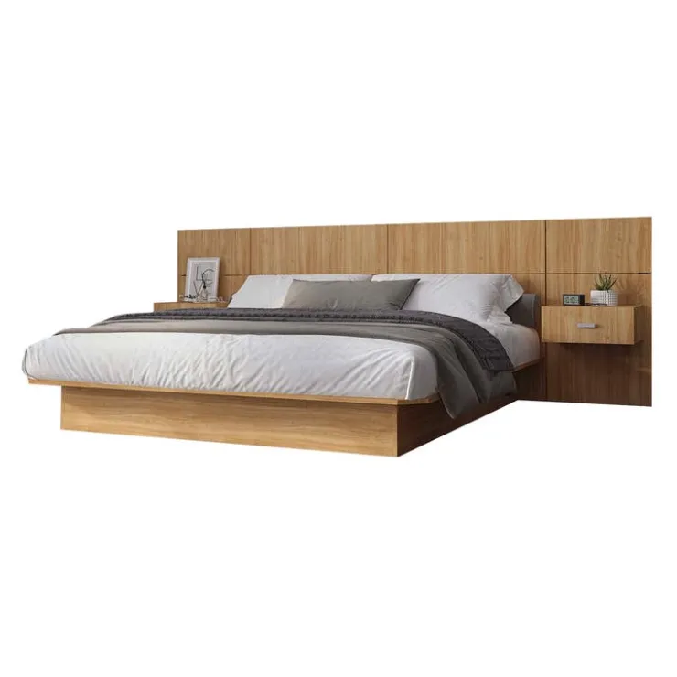 SUA-V Queen Bed with Wall Units and Nightstands (60") Natural Outlet